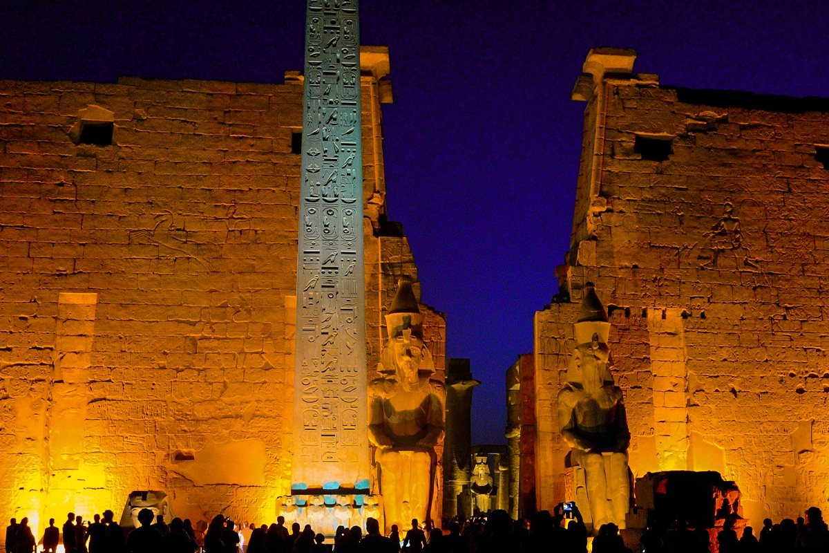 Luxor Temple illuminated at night during sound and light show